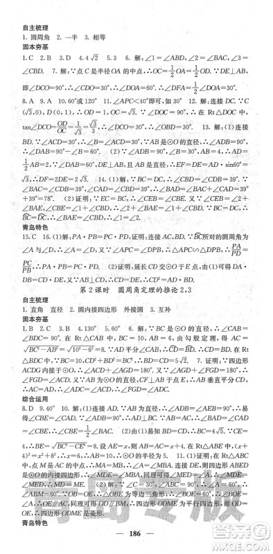 四川大学出版社2022名校课堂内外九年级数学下册BS北师版青岛专版答案