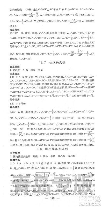 四川大学出版社2022名校课堂内外九年级数学下册BS北师版青岛专版答案