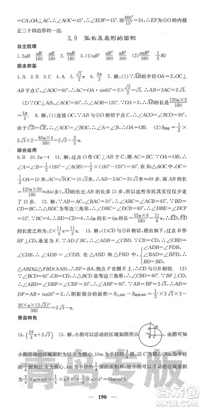 四川大学出版社2022名校课堂内外九年级数学下册BS北师版青岛专版答案
