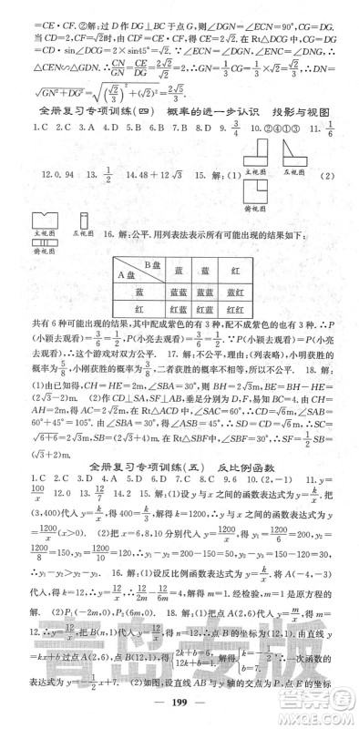 四川大学出版社2022名校课堂内外九年级数学下册BS北师版青岛专版答案