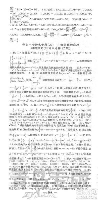 四川大学出版社2022名校课堂内外九年级数学下册BS北师版青岛专版答案