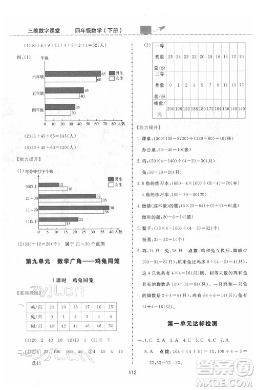 吉林教育出版社2022三维数字课堂四年级数学下册人教版答案
