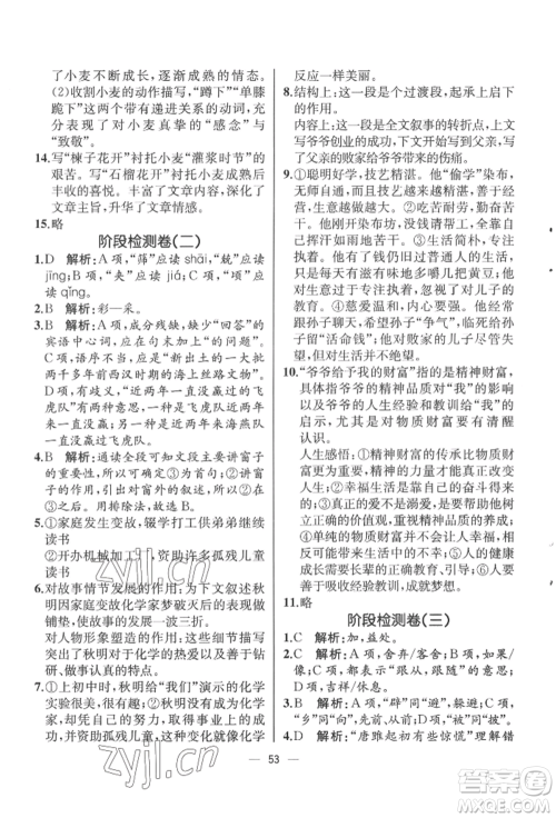 人民教育出版社2022同步解析与测评九年级下册语文人教版云南专版参考答案