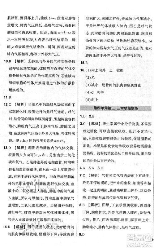 武汉出版社2022状元成才路创优作业七年级生物下册R人教版答案