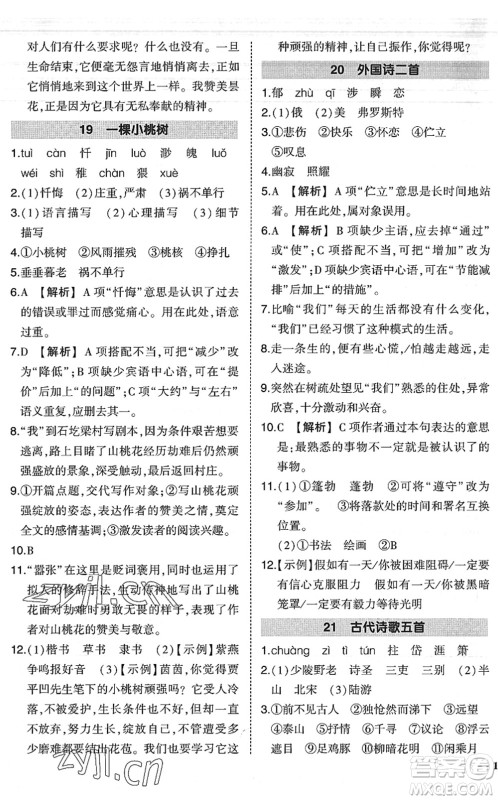 吉林教育出版社2022状元成才路创优作业七年级语文下册R人教版六盘水专用答案