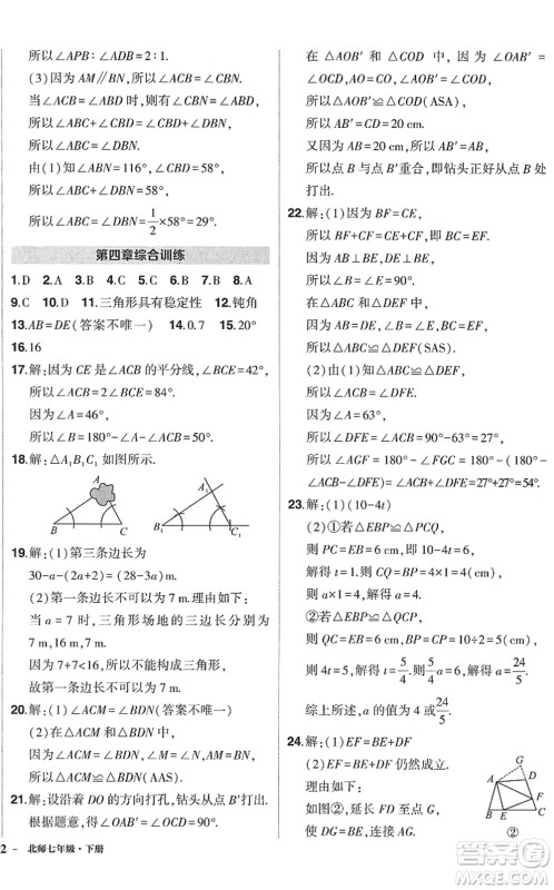 吉林教育出版社2022状元成才路创优作业七年级数学下册北师版答案