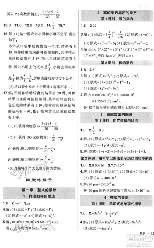 吉林教育出版社2022状元成才路创优作业七年级数学下册北师版六盘水专用答案