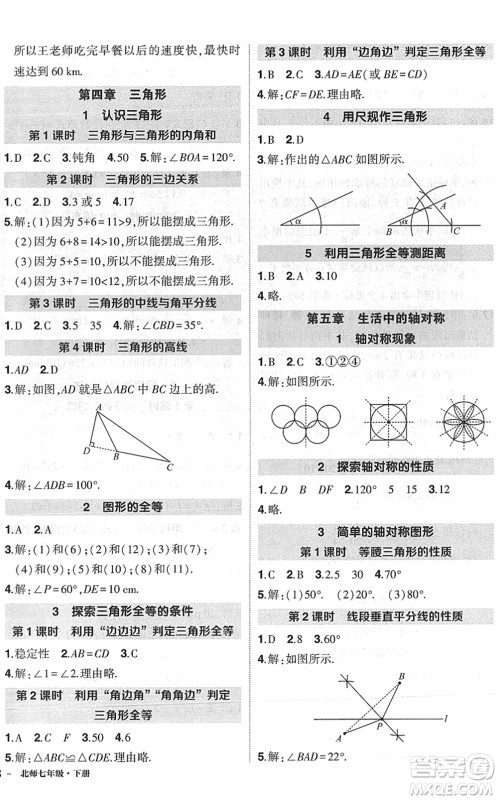 吉林教育出版社2022状元成才路创优作业七年级数学下册北师版六盘水专用答案