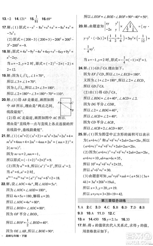 吉林教育出版社2022状元成才路创优作业七年级数学下册北师版六盘水专用答案