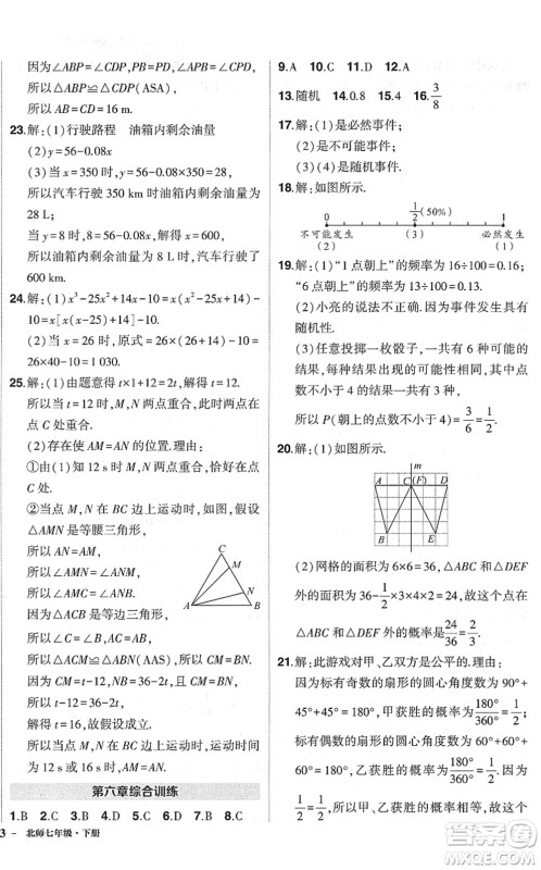 吉林教育出版社2022状元成才路创优作业七年级数学下册北师版六盘水专用答案