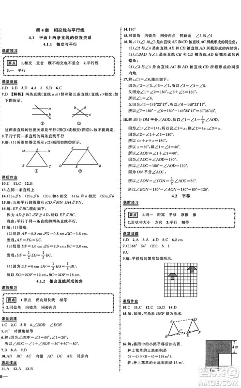 吉林教育出版社2022状元成才路创优作业七年级数学下册湘教版答案