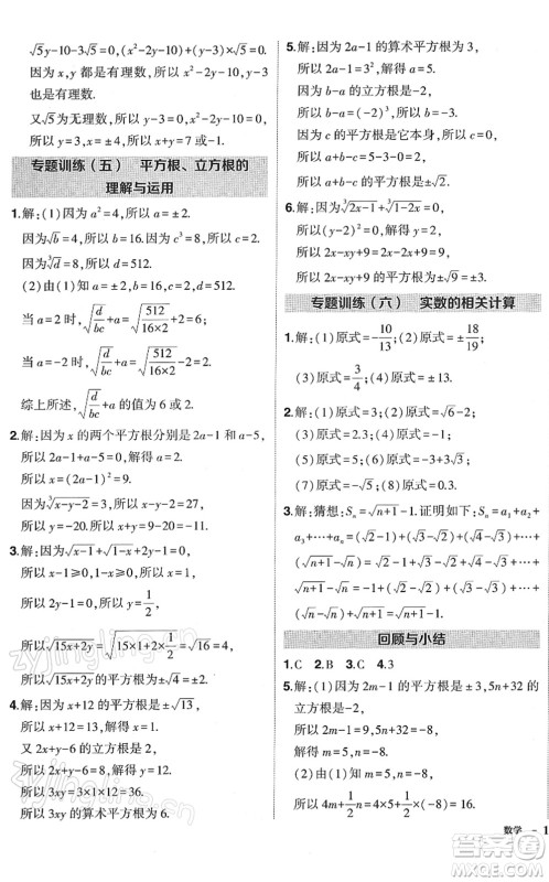 武汉出版社2022状元成才路创优作业七年级数学下册R人教版答案