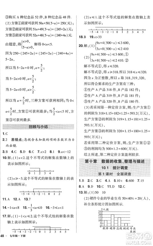 武汉出版社2022状元成才路创优作业七年级数学下册R人教版答案