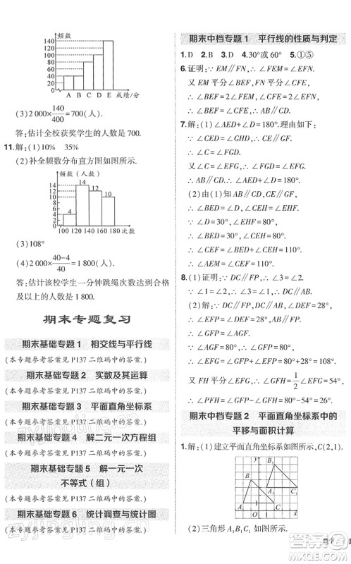 武汉出版社2022状元成才路创优作业七年级数学下册R人教版答案