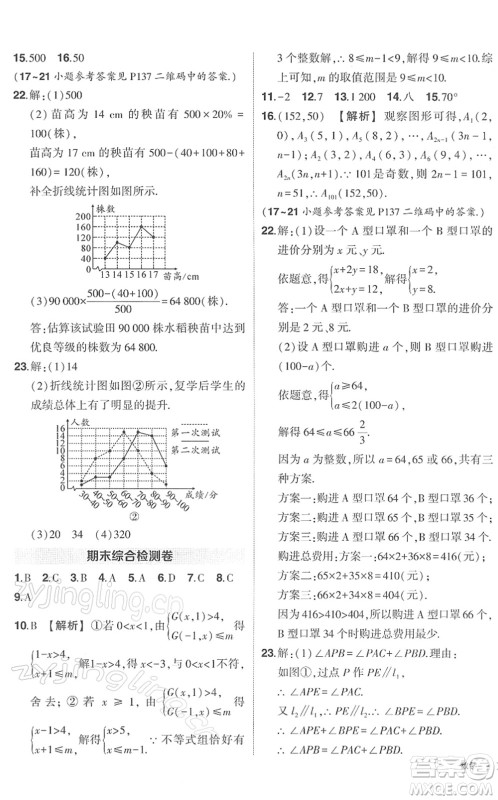 武汉出版社2022状元成才路创优作业七年级数学下册R人教版答案