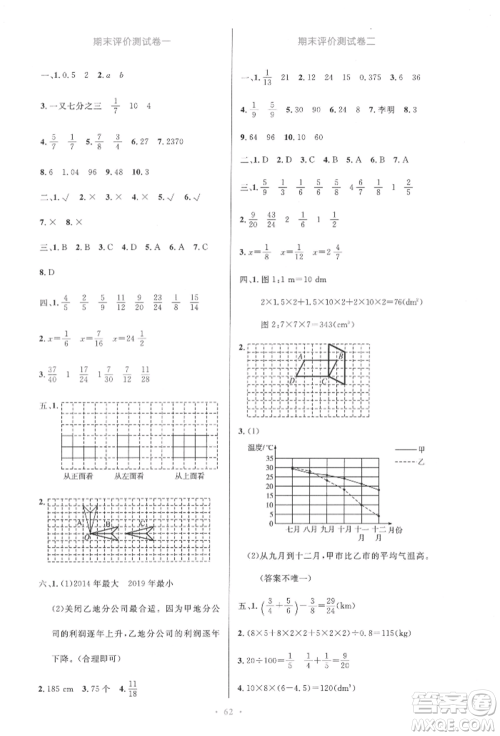 人民教育出版社2022小学同步测控优化设计五年级数学下册人教版增强版参考答案