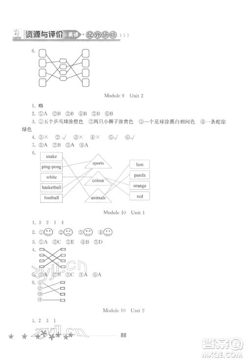 黑龙江教育出版社2022资源与评价一年级下册英语外研版大庆专版参考答案