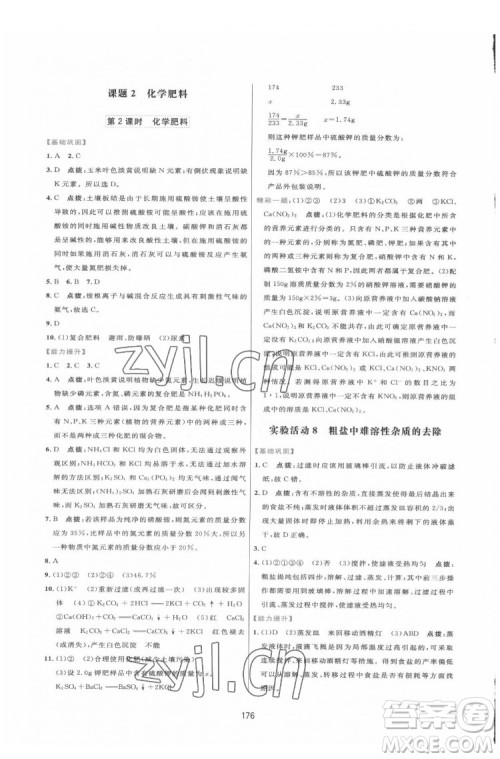 吉林教育出版社2022三维数字课堂九年级化学下册人教版答案