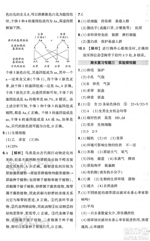 武汉出版社2022状元成才路创优作业八年级生物下册R人教版答案