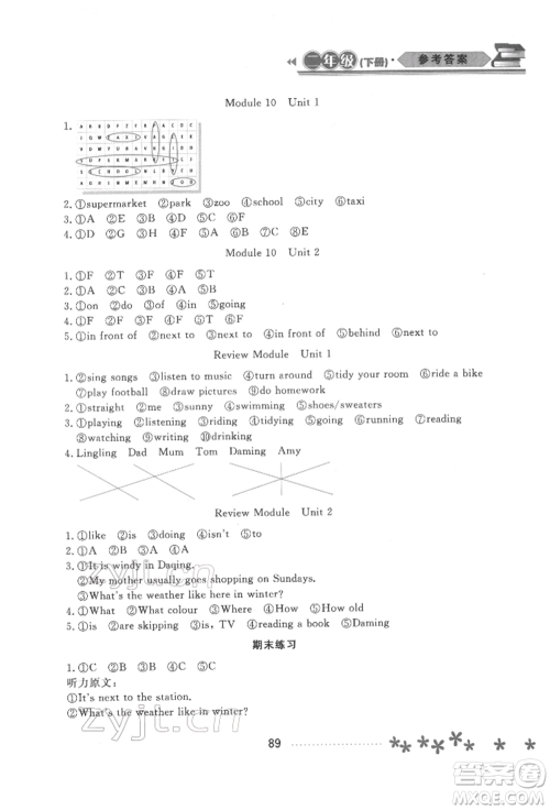 黑龙江教育出版社2022资源与评价二年级下册英语外研版大庆专版参考答案 黑龙江教育出版社2022资源与评价二年级下册英语外研版大庆专版参考答案