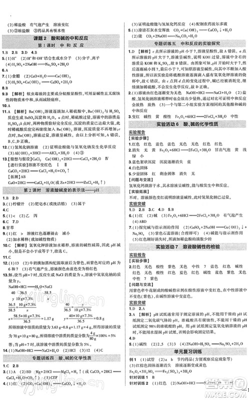 武汉出版社2022状元成才路创优作业九年级化学下册R人教版答案