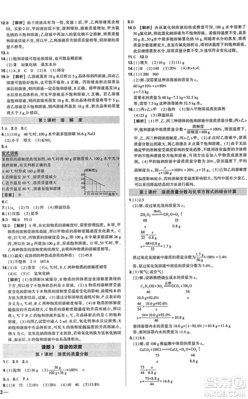 武汉出版社2022状元成才路创优作业九年级化学下册R人教版答案