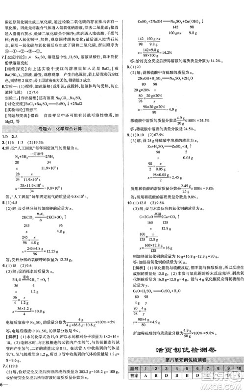 武汉出版社2022状元成才路创优作业九年级化学下册R人教版答案