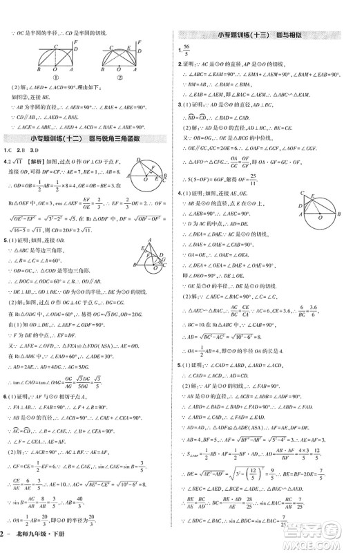 吉林教育出版社2022状元成才路创优作业九年级数学下册北师版答案