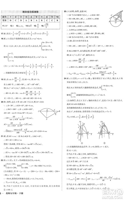 吉林教育出版社2022状元成才路创优作业九年级数学下册北师版答案