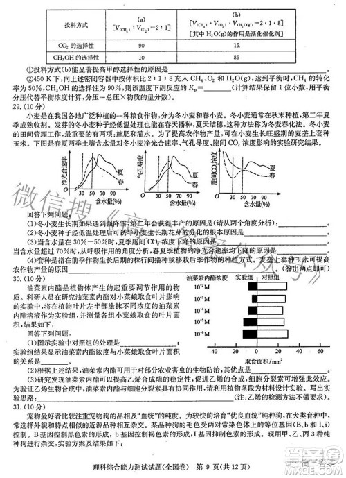 华大新高考联盟2022届高三3月教学质量测评全国卷理科综合试题及答案