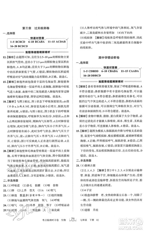 江西人民出版社2022王朝霞考点梳理时习卷七年级生物下册RJ人教版答案 江西人民出版社2022王朝霞考点梳理时习卷七年级生物下册RJ人教版答案