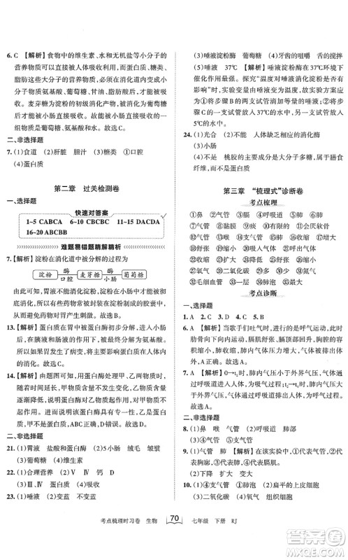江西人民出版社2022王朝霞考点梳理时习卷七年级生物下册RJ人教版答案 江西人民出版社2022王朝霞考点梳理时习卷七年级生物下册RJ人教版答案