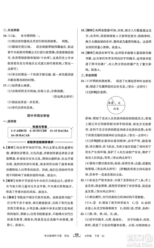 江西人民出版社2022王朝霞考点梳理时习卷七年级历史下册RJ人教版答案