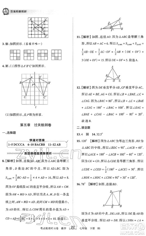 江西人民出版社2022王朝霞考点梳理时习卷七年级数学下册BS北师版答案