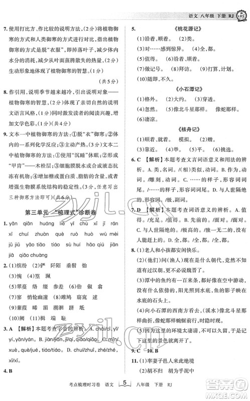 江西人民出版社2022王朝霞考点梳理时习卷八年级语文下册RJ人教版答案 江西人民出版社2022王朝霞考点梳理时习卷八年级语文下册RJ人教版答案
