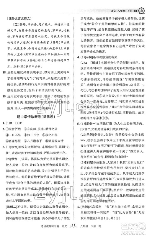 江西人民出版社2022王朝霞考点梳理时习卷八年级语文下册RJ人教版答案 江西人民出版社2022王朝霞考点梳理时习卷八年级语文下册RJ人教版答案