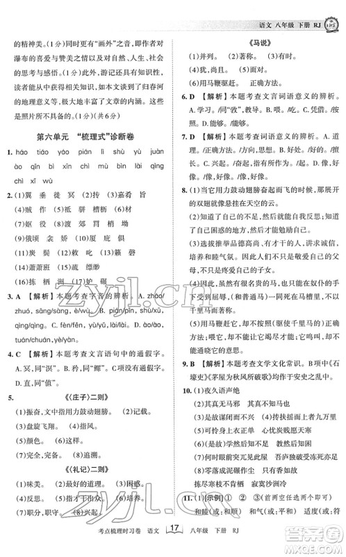 江西人民出版社2022王朝霞考点梳理时习卷八年级语文下册RJ人教版答案 江西人民出版社2022王朝霞考点梳理时习卷八年级语文下册RJ人教版答案