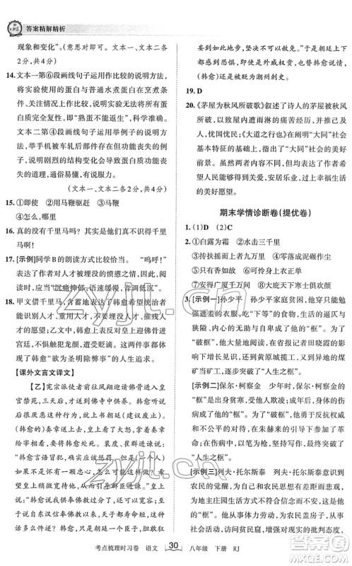 江西人民出版社2022王朝霞考点梳理时习卷八年级语文下册RJ人教版答案 江西人民出版社2022王朝霞考点梳理时习卷八年级语文下册RJ人教版答案