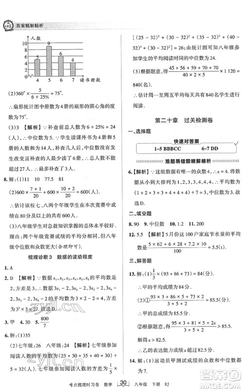 江西人民出版社2022王朝霞考点梳理时习卷八年级数学下册RJ人教版答案 江西人民出版社2022王朝霞考点梳理时习卷八年级数学下册RJ人教版答案