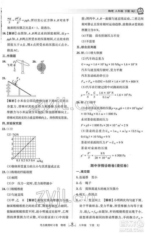 江西人民出版社2022王朝霞考点梳理时习卷八年级物理下册RJ人教版答案 江西人民出版社2022王朝霞考点梳理时习卷八年级物理下册RJ人教版答案