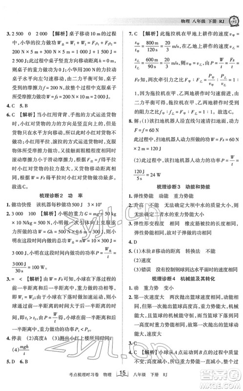 江西人民出版社2022王朝霞考点梳理时习卷八年级物理下册RJ人教版答案 江西人民出版社2022王朝霞考点梳理时习卷八年级物理下册RJ人教版答案