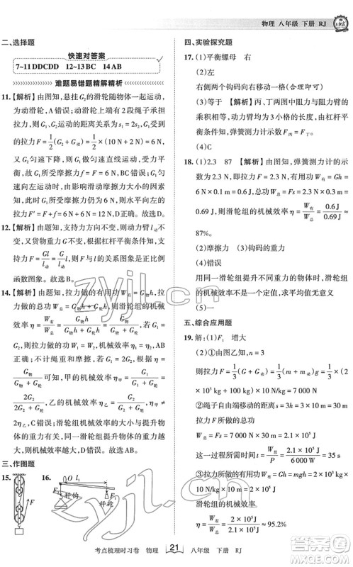 江西人民出版社2022王朝霞考点梳理时习卷八年级物理下册RJ人教版答案 江西人民出版社2022王朝霞考点梳理时习卷八年级物理下册RJ人教版答案