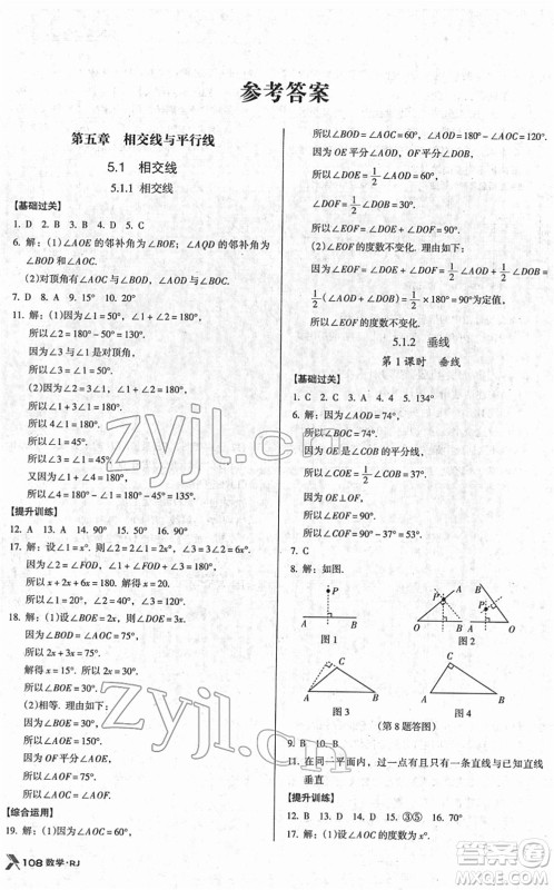 广东经济出版社2022全优点练课计划七年级数学下册RJ人教版答案