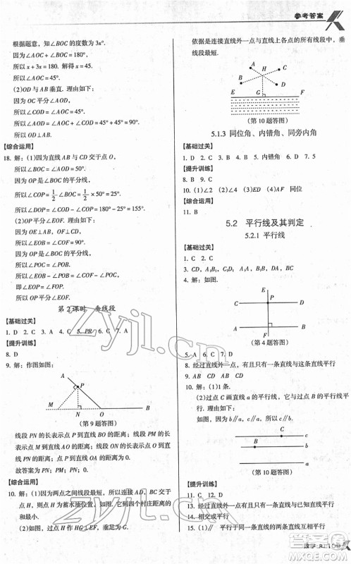 广东经济出版社2022全优点练课计划七年级数学下册RJ人教版答案