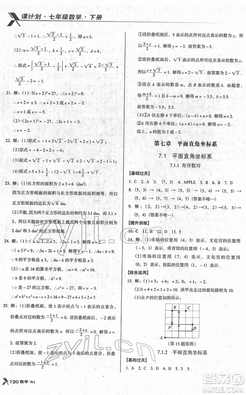 广东经济出版社2022全优点练课计划七年级数学下册RJ人教版答案