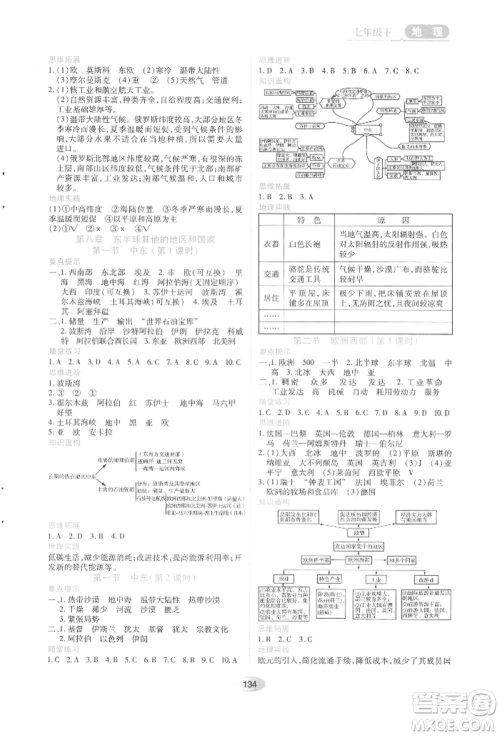 黑龙江教育出版社2022资源与评价七年级下册地理人教版参考答案