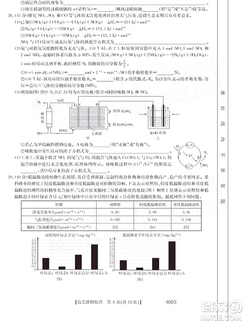 2022金太阳4003联考高三理科综合试题及答案