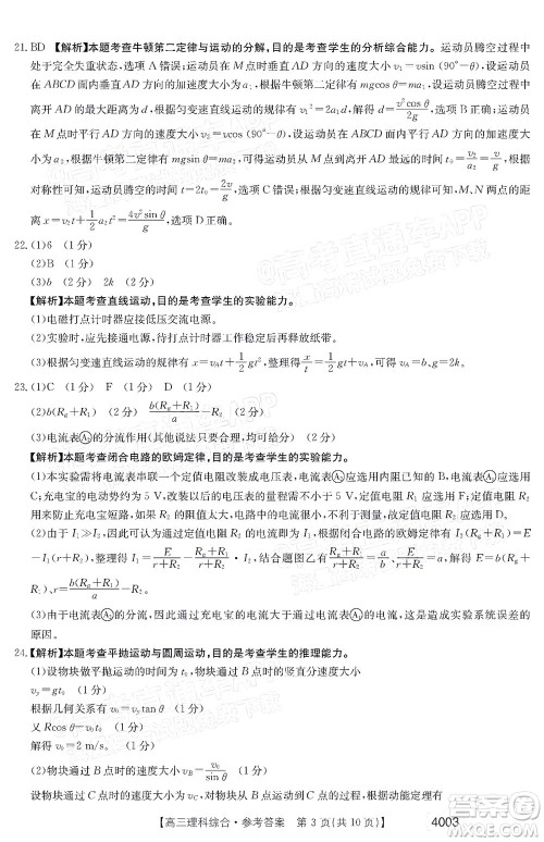2022金太阳4003联考高三理科综合试题及答案 2022金太阳4003联考高三理科综合试题及答案