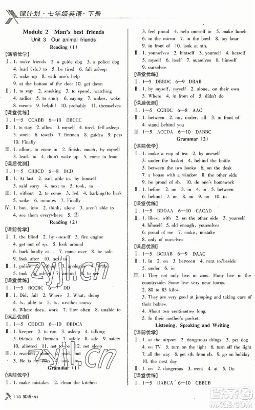 广东经济出版社2022全优点练课计划七年级英语下册NJ牛津版答案 广东经济出版社2022全优点练课计划七年级英语下册NJ牛津版答案