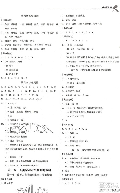 广东经济出版社2022全优点练课计划七年级生物下册RJ人教版答案 广东经济出版社2022全优点练课计划七年级生物下册RJ人教版答案